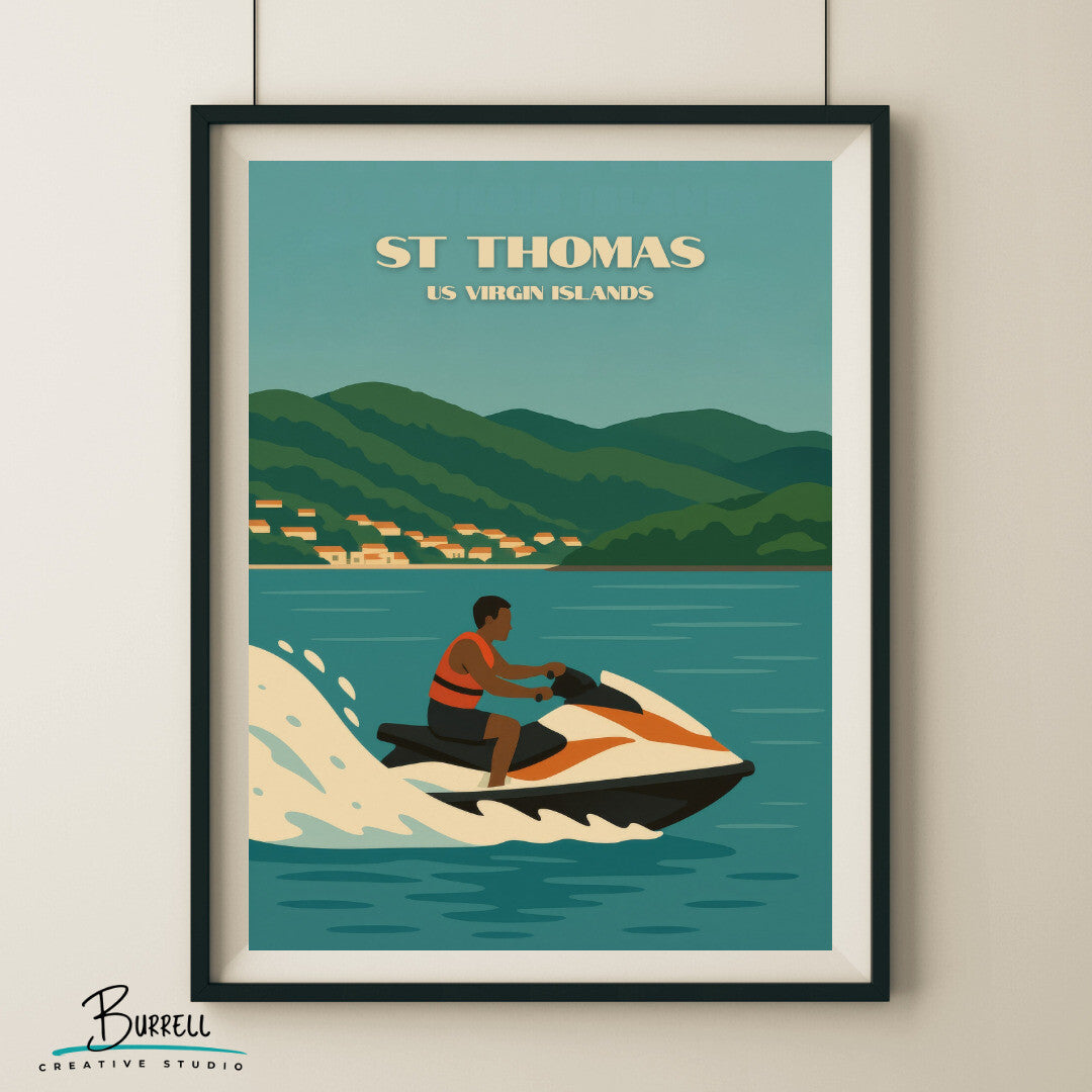 St Thomas US Virgin Islands Jet Ski Tour Travel Poster & Wall Art Poster Print