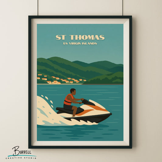 St Thomas US Virgin Islands Jet Ski Tour Travel Poster & Wall Art Poster Print