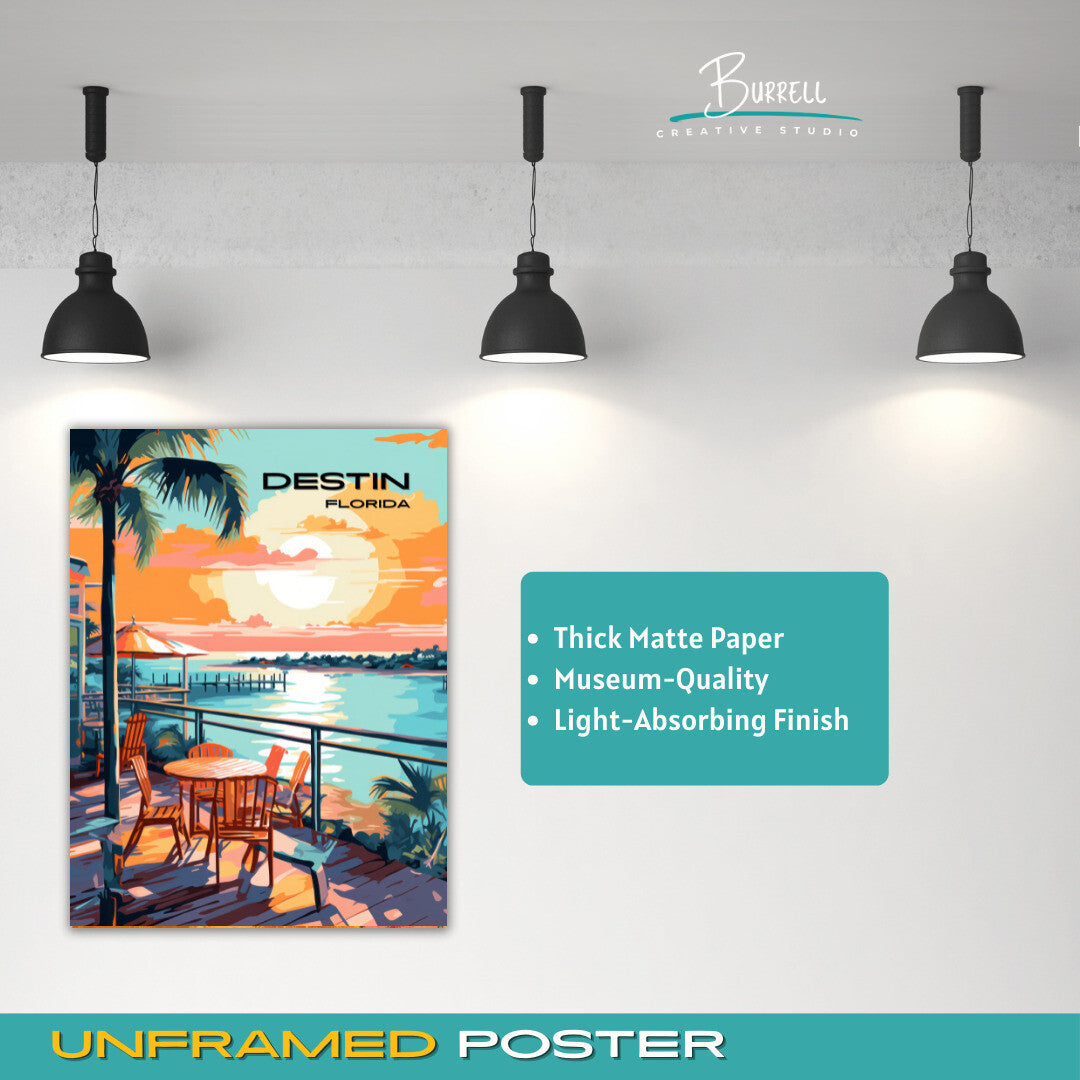 Destin Florida Harbor Boardwalk Travel Poster & Wall Art Poster Print