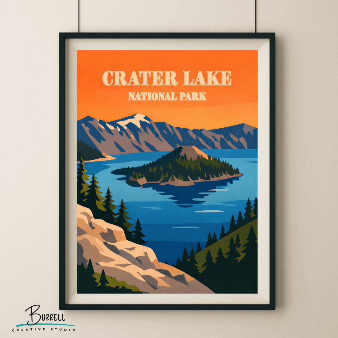 Crater Lake National Park Oregon View Travel Posters & Wall Art Poster Print