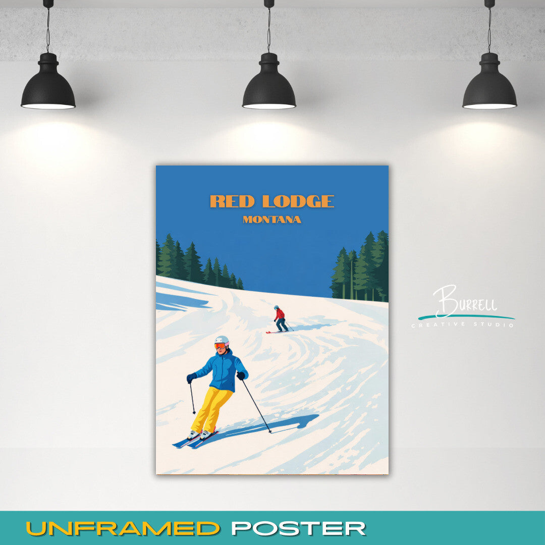 Red Lodge Montana Mountain Skiing Travel Posters & Wall Art Poster Print