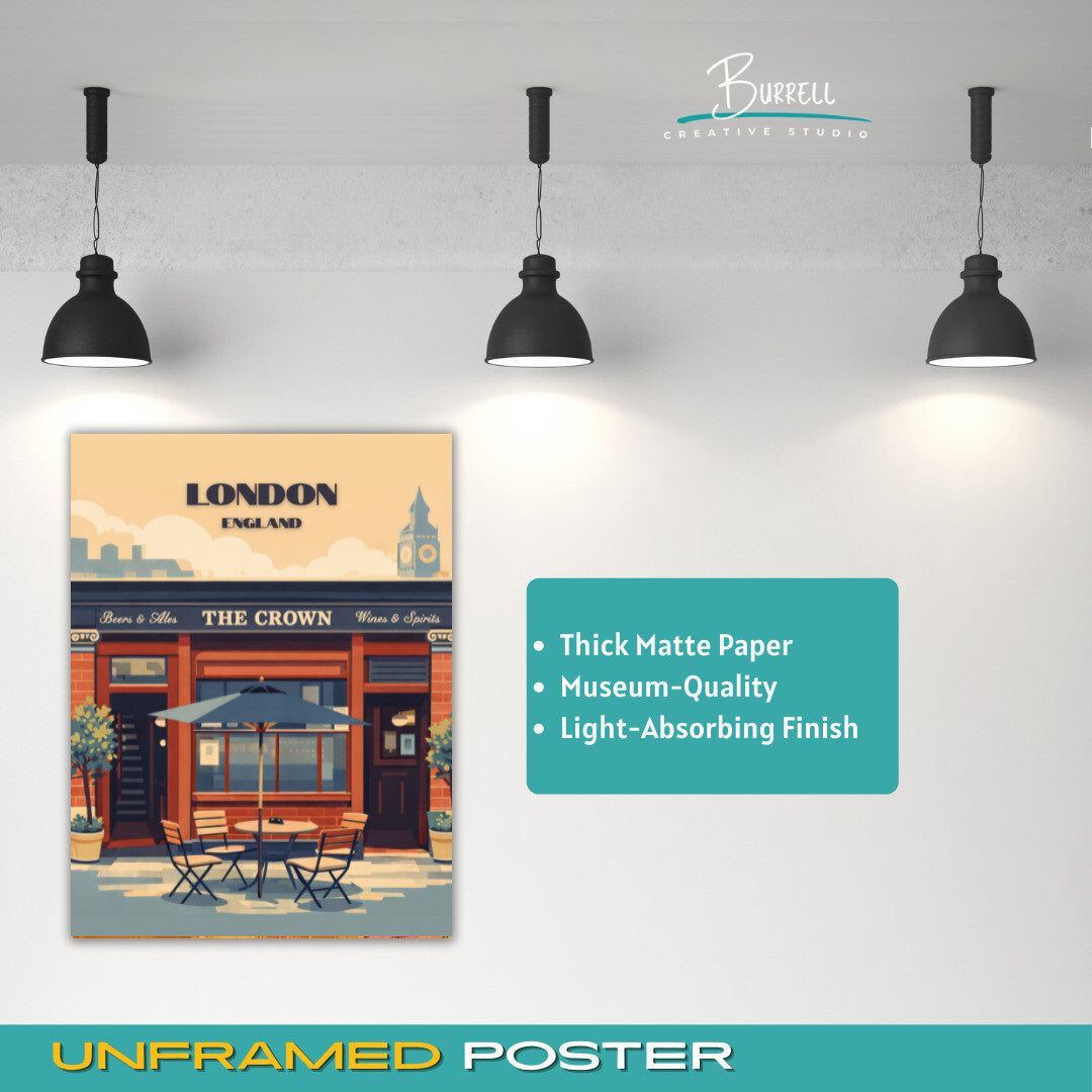 London England The Crown Pub Travel Poster & Wall Art Poster Print