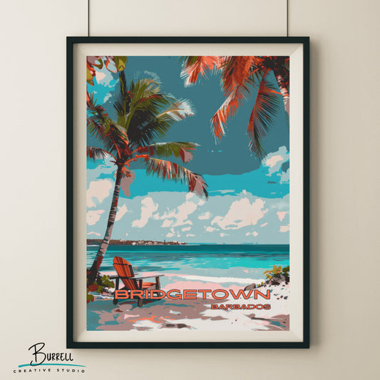 Bridgetown Barbados Beach View Travel Poster & Wall Art Poster Print
