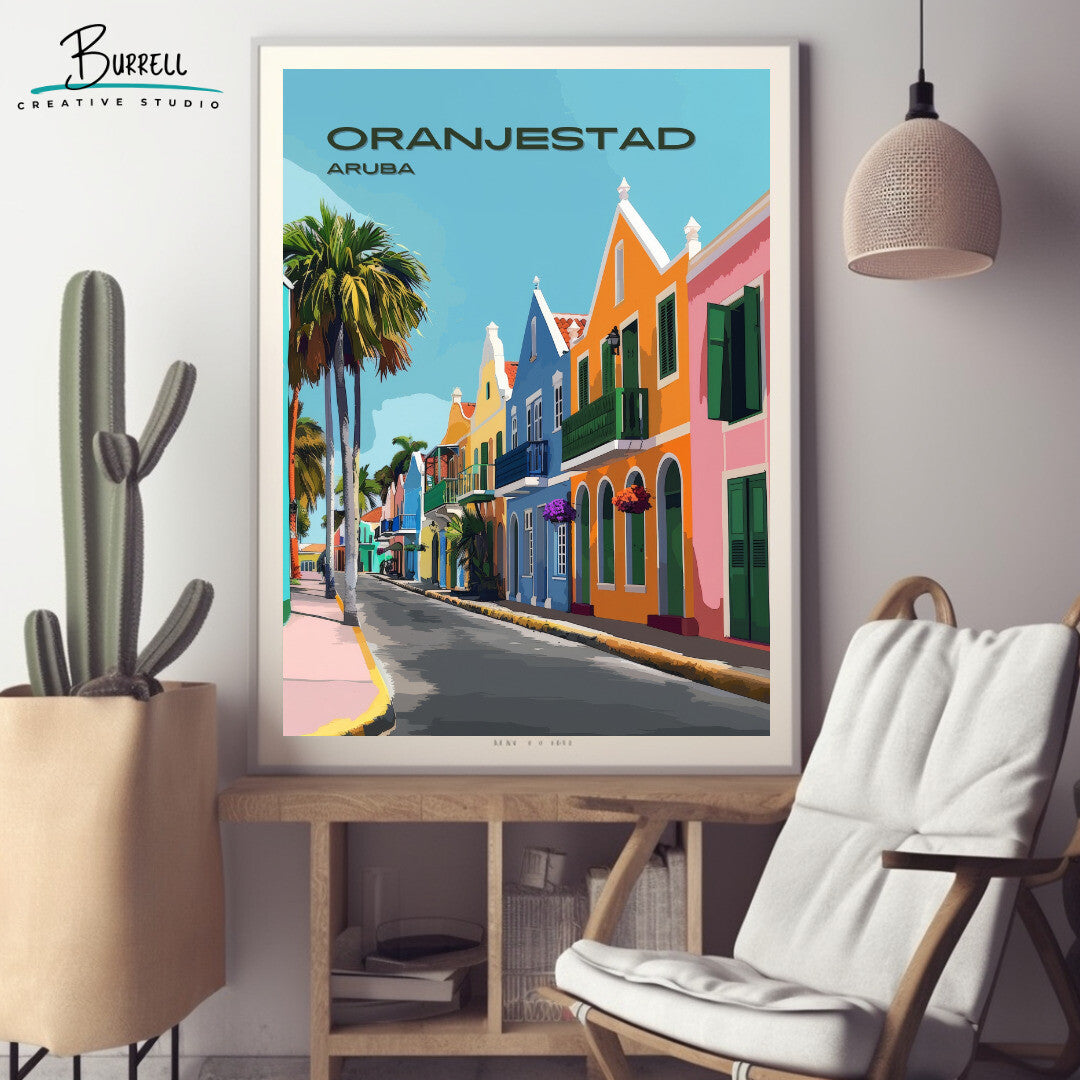 Oranjestad Aruba Dutch Architecture Travel Poster & Wall Art Poster Print