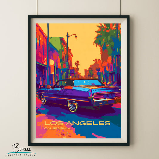 Los Angeles California Car Culture Travel Poster & Wall Art Poster Print