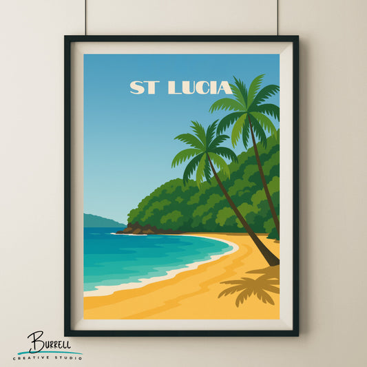 Soufrière St Lucia Anse Mamin Beach Travel Poster & Wall Art Poster Print
