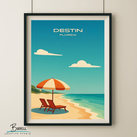 Destin Florida Beach View Travel Poster & Wall Art Poster Print