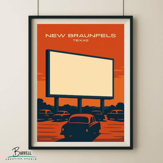 New Braunfels Texas Drive In Movie Travel Poster & Wall Art Poster Print