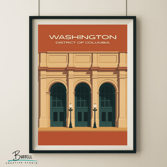 Washington District Of Columbia Union Station Entrance Travel Poster & Wall Art Poster Print