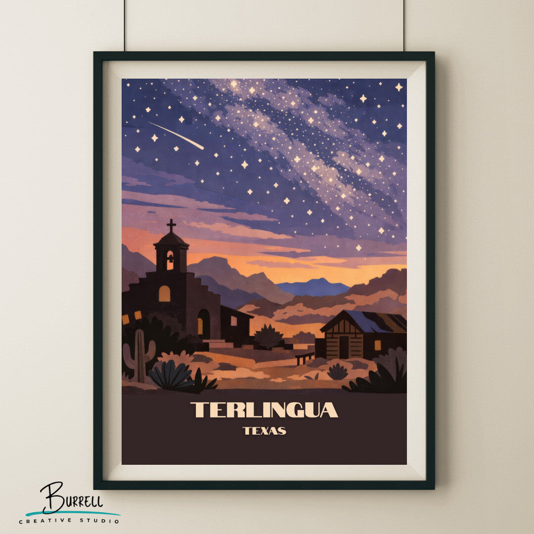 Terlingua Texas Night SKy Travel Poster & Wall Art Poster Print