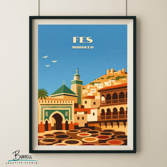 Fes Morocco Architecture Travel Poster & Wall Art Poster Print