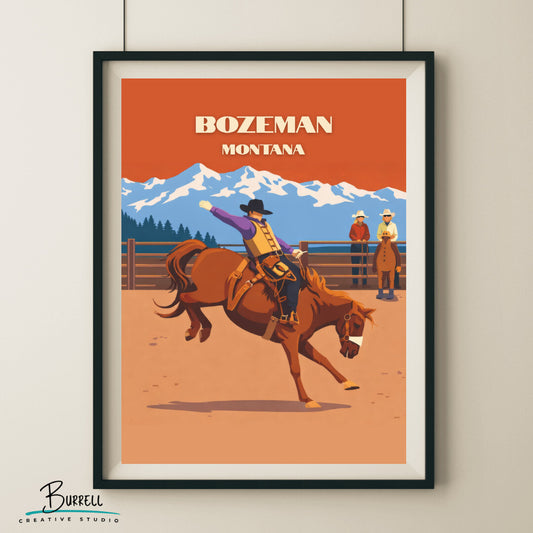 Bozeman Montana Cowboy Culture Travel Posters & Wall Art Poster Print