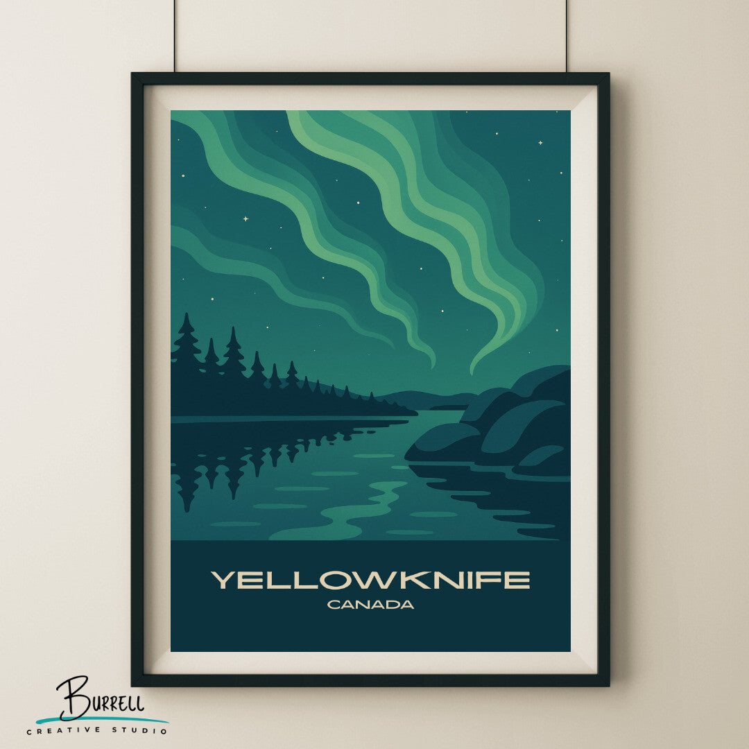 Yellowknife Canada Northern Lights Travel Poster & Wall Art Poster Print