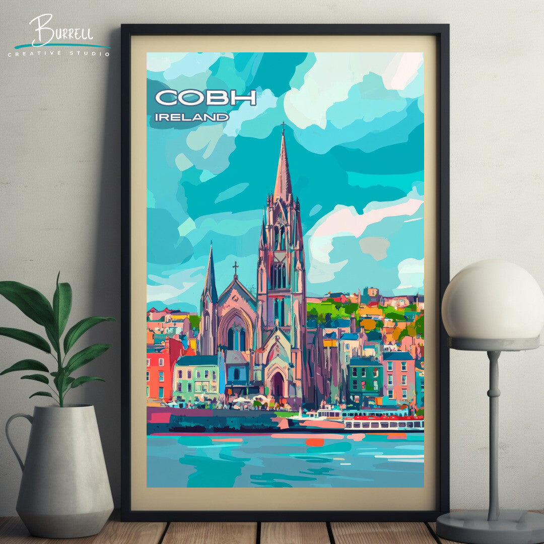 Cobh Ireland St. Colman Cathedral Travel Poster & Wall Art Poster Print