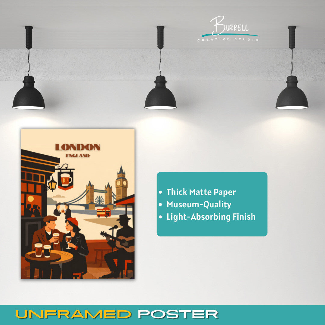 London England Pub Culture Travel Poster & Wall Art Poster Print