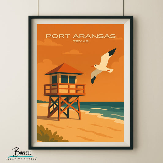 Port Aransas Texas Coastal View Travel Poster & Wall Art Poster Print