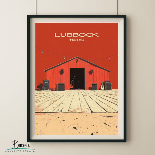 Lubbock Texas Rock Music Culture Travel Poster & Wall Art Poster Print