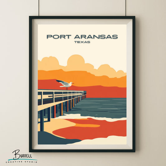 Port Aransas Texas Bird Watching Travel Poster & Wall Art Poster Print