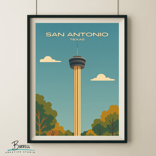 San Antonio Texas Tower Of The Americas Travel Poster & Wall Art Poster Print