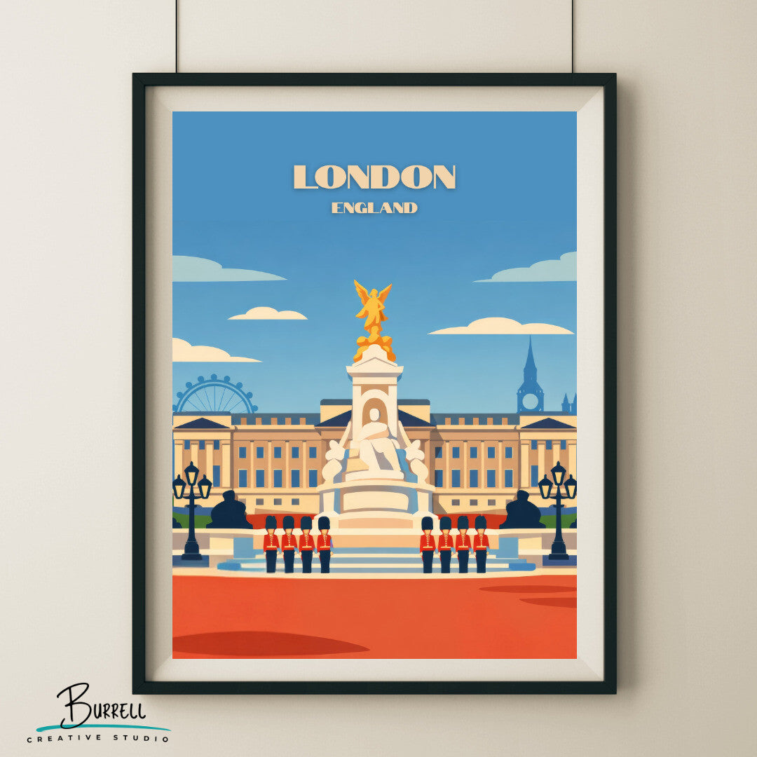 London England Buckingham Palace Travel Poster & Wall Art Poster Print