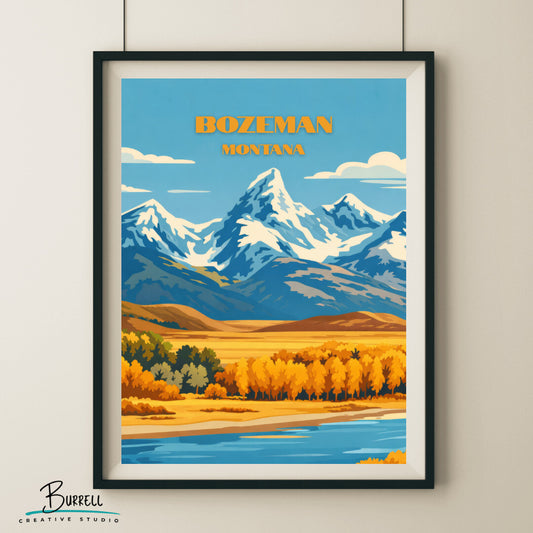 Bozeman Montana Mountain Scenery Travel Posters & Wall Art Poster Print