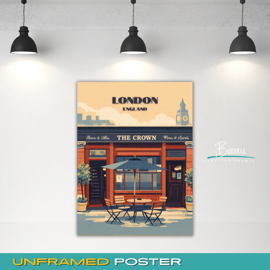 London England The Crown Pub Travel Poster & Wall Art Poster Print