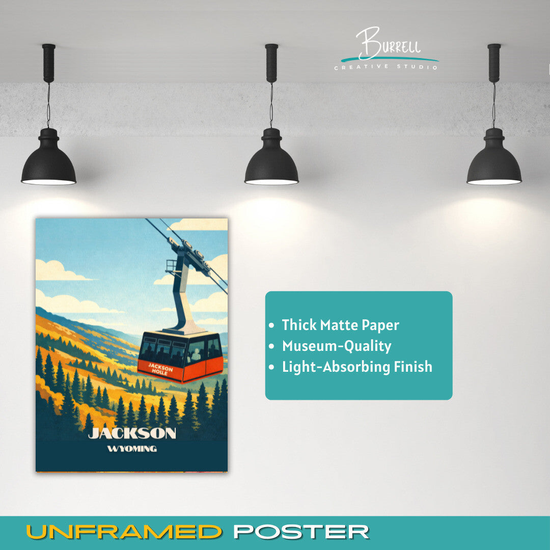 Jackson Wyoming Ski Aerial Tram Travel Posters & Wall Art Poster Print