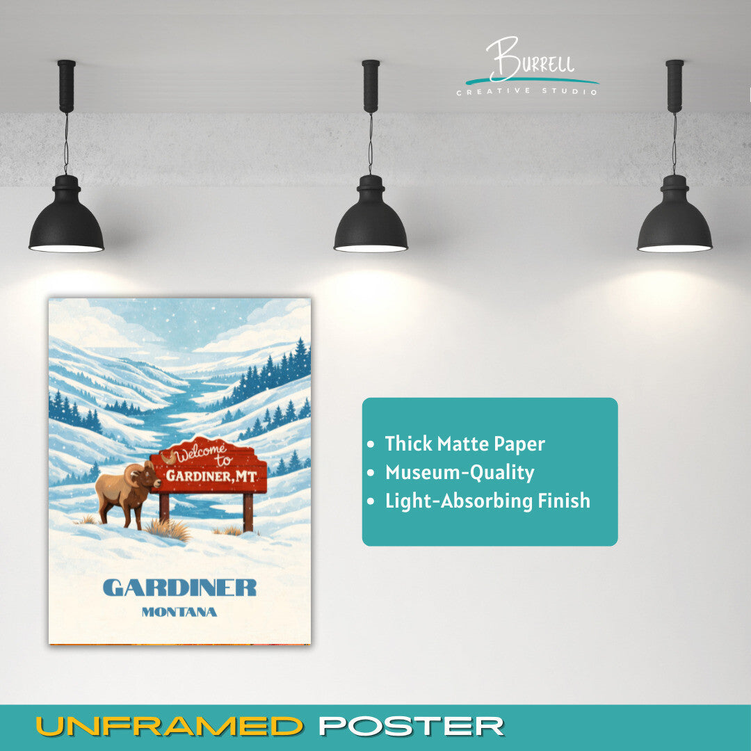 Gardiner Montana Welcome Sign Travel Posters & Wall Art Poster Print