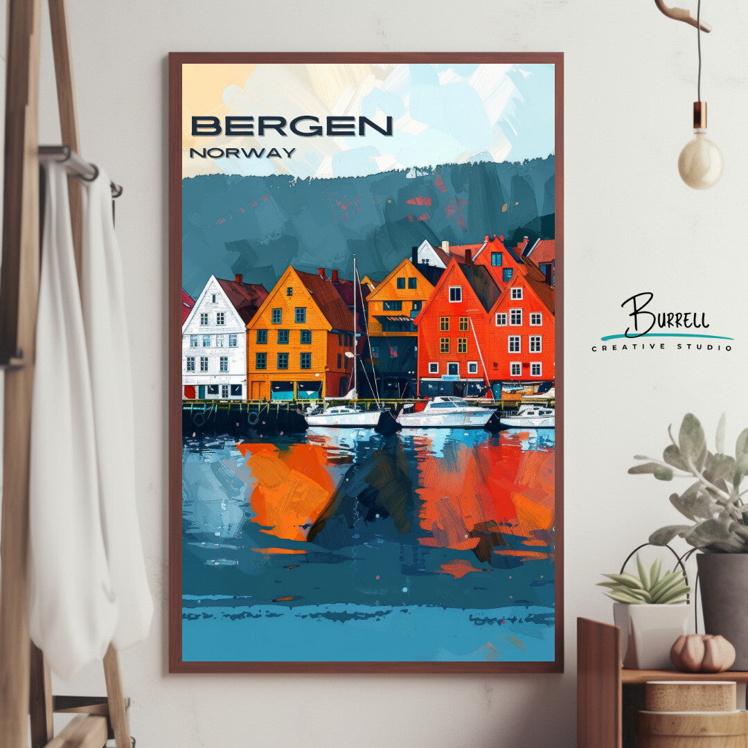 Bergen Bryggen Wharf Wall Art Poster Print | Bergen Vestland Travel Poster | Home Decor