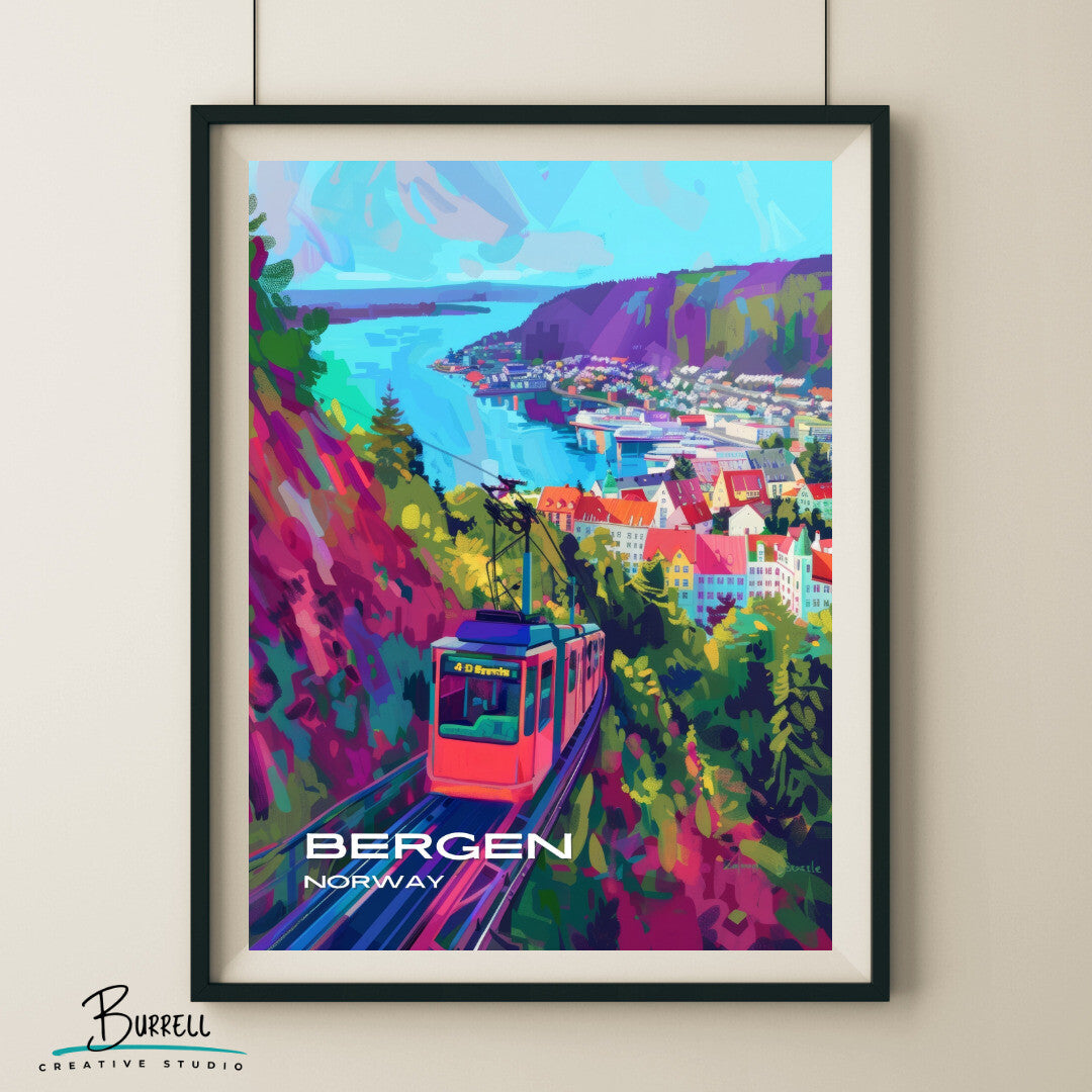 Bergen Fløibanen Funicular Wall Art Poster Print | Bergen Vestland Travel Poster | Home Decor