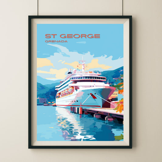 St George Cruise Ship Port Wall Art Poster Print | St George Saint George Travel Poster | Home Decor