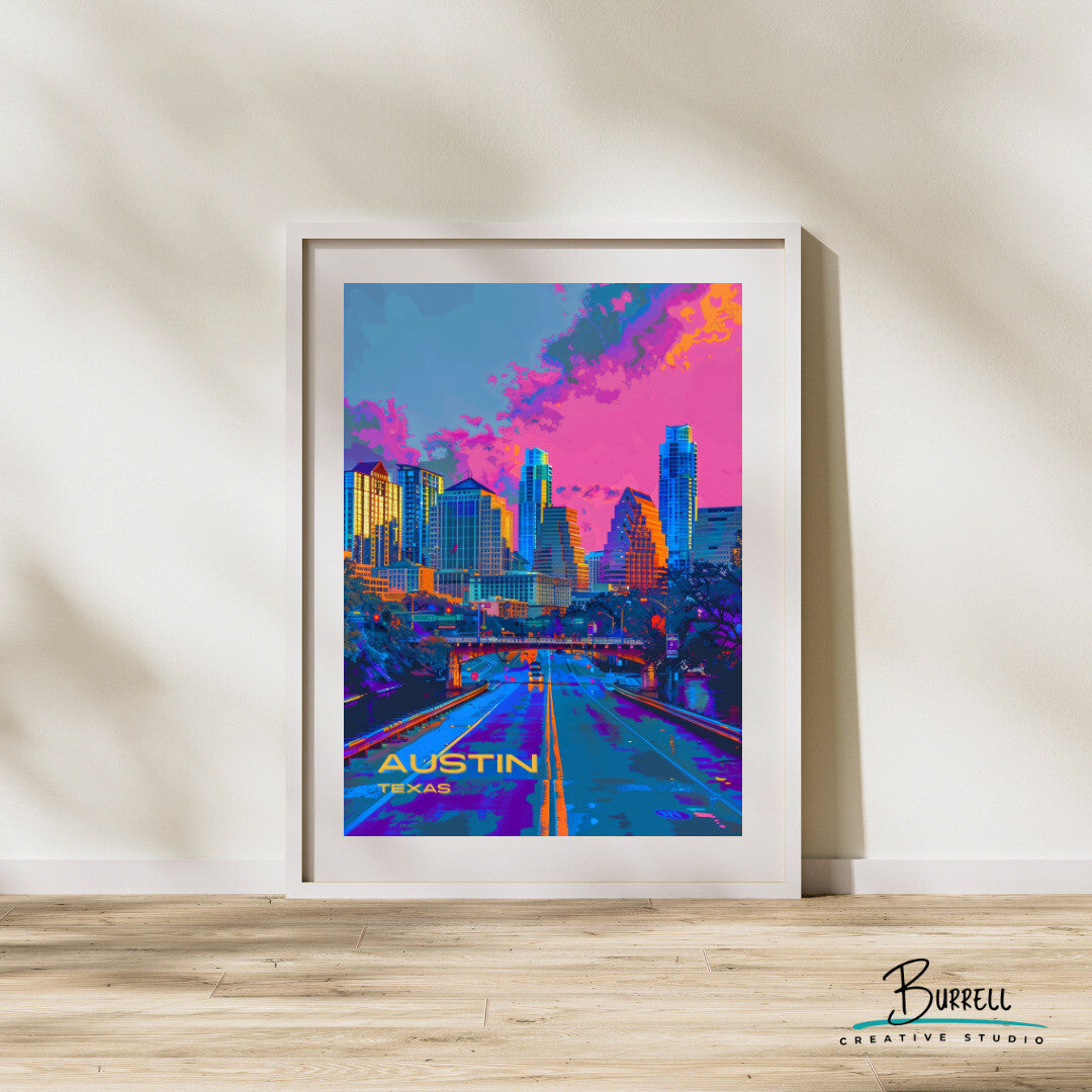 Austin Skyline Wall Art Poster Print | Austin Texas Travel Poster | Home Decor