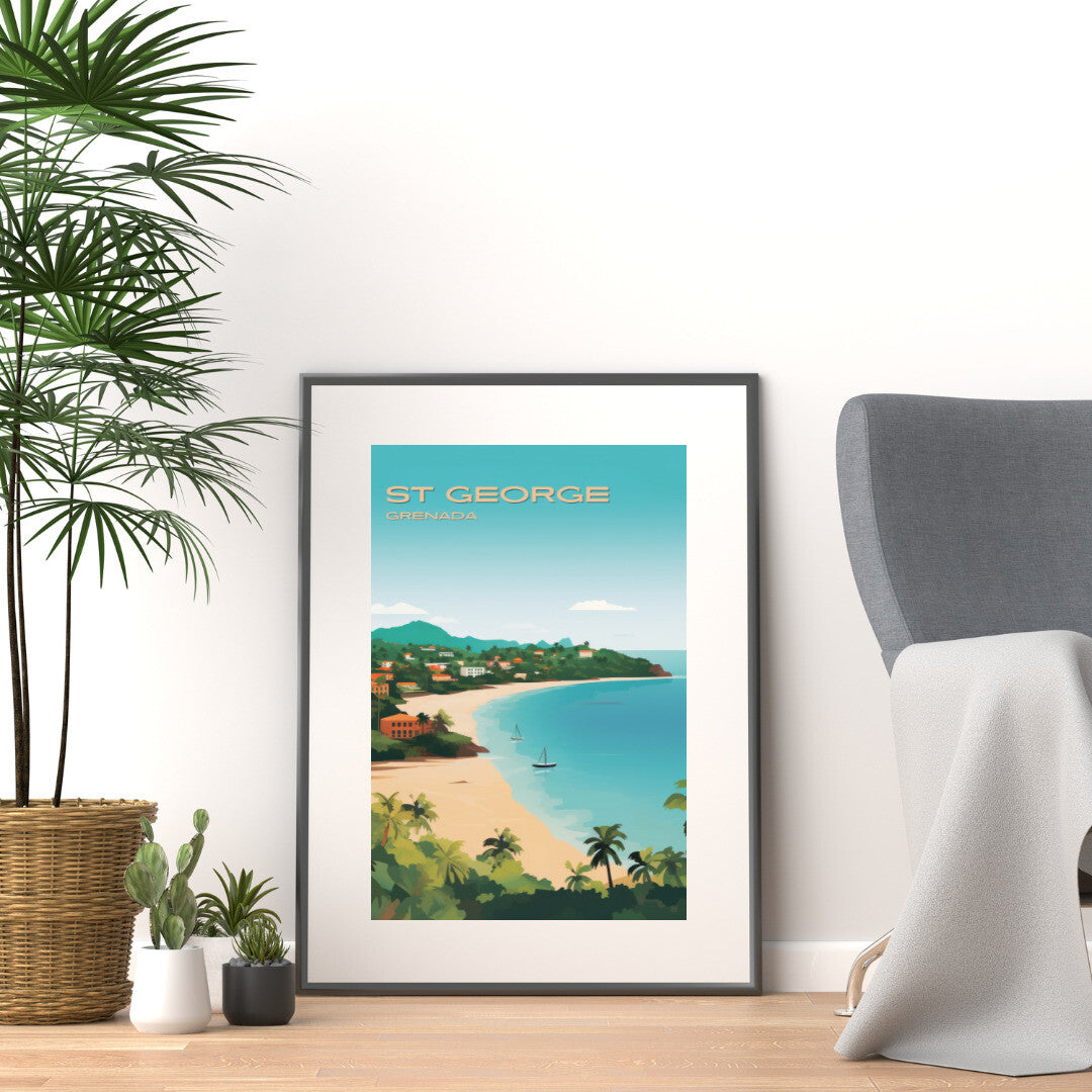 St George Grand Anse Beach Wall Art Poster Print | St George Saint George Travel Poster | Home Decor