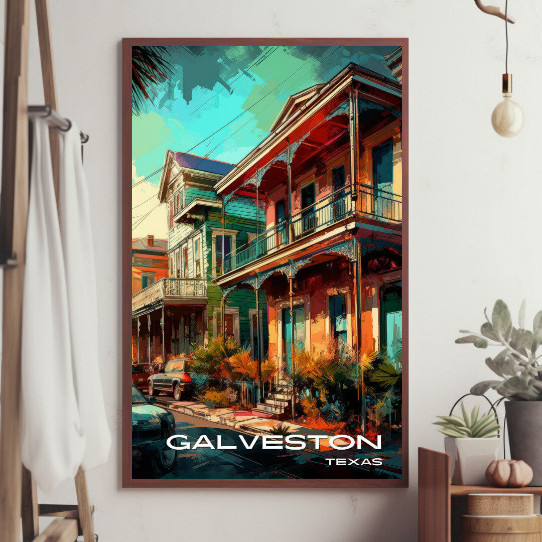 Galveston Antique Home Wall Art Poster Print | Galveston Texas Travel Poster | Home Decor