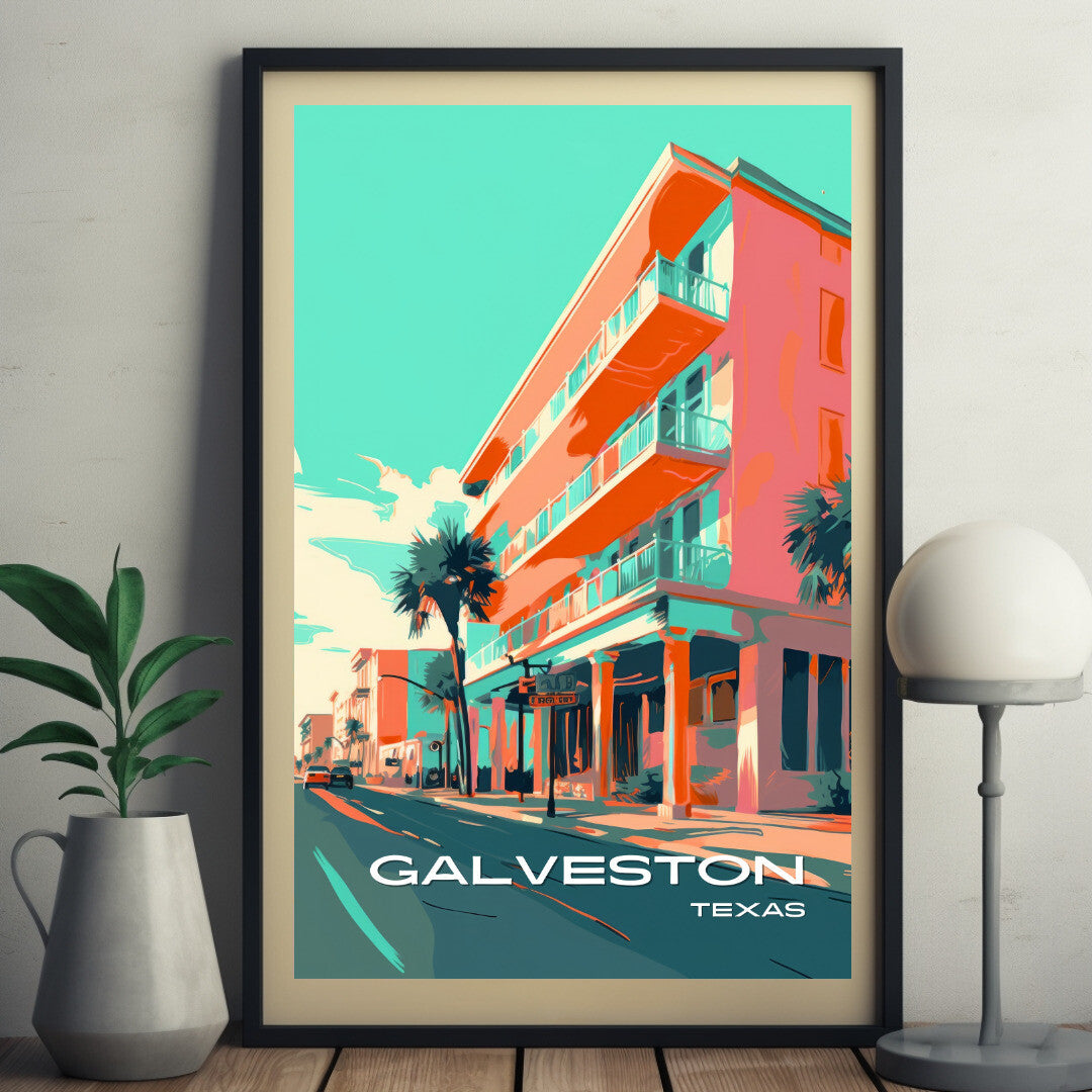 Galveston Seawall Boulevard Wall Art Poster Print | Galveston Texas Travel Poster | Home Decor