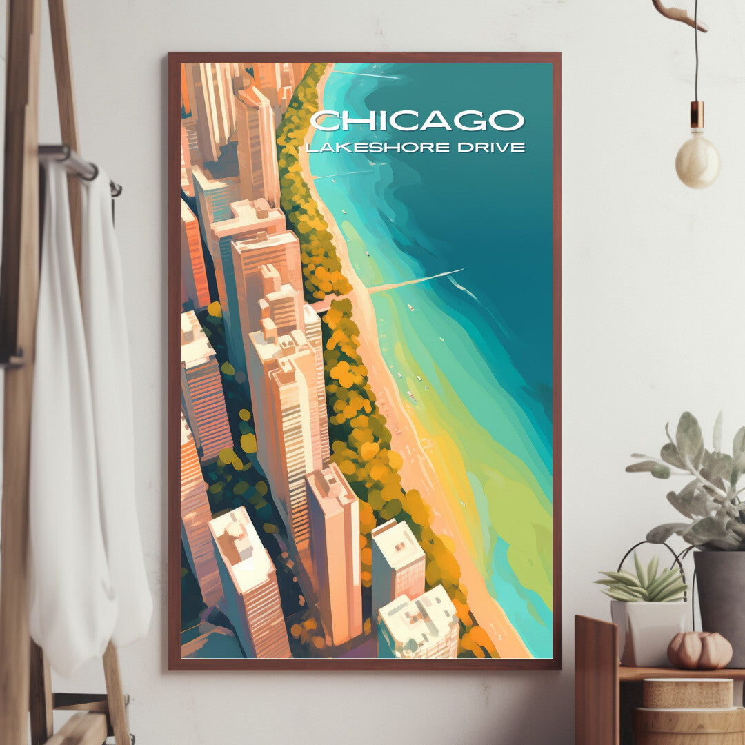 Chicago Lakeshore Drive Aerial View Wall Art Poster Print | Chicago Illinois Travel Poster | Home Decor