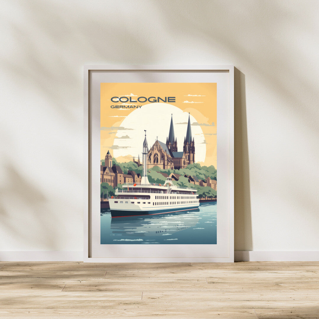 Cologne Rhine River Cruise Wall Art Poster Print | Cologne North Rhine-Westphalia Travel Poster | Home Decor