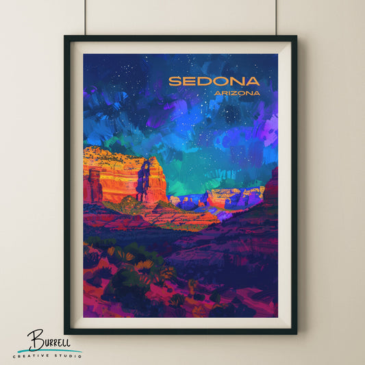 Sedona Night Sky Wall Art Poster Print | Sedona Arizona Travel Poster | Home Decor