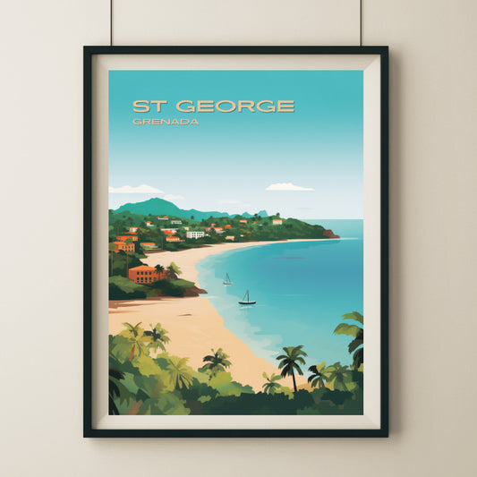 St George Grand Anse Beach Wall Art Poster Print | St George Saint George Travel Poster | Home Decor