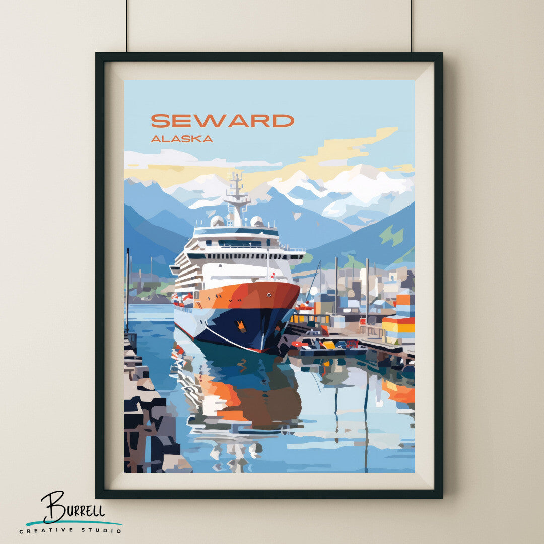 Seward Cruise Port Wall Art Poster Print | Seward Alaska Travel Poster | Home Decor