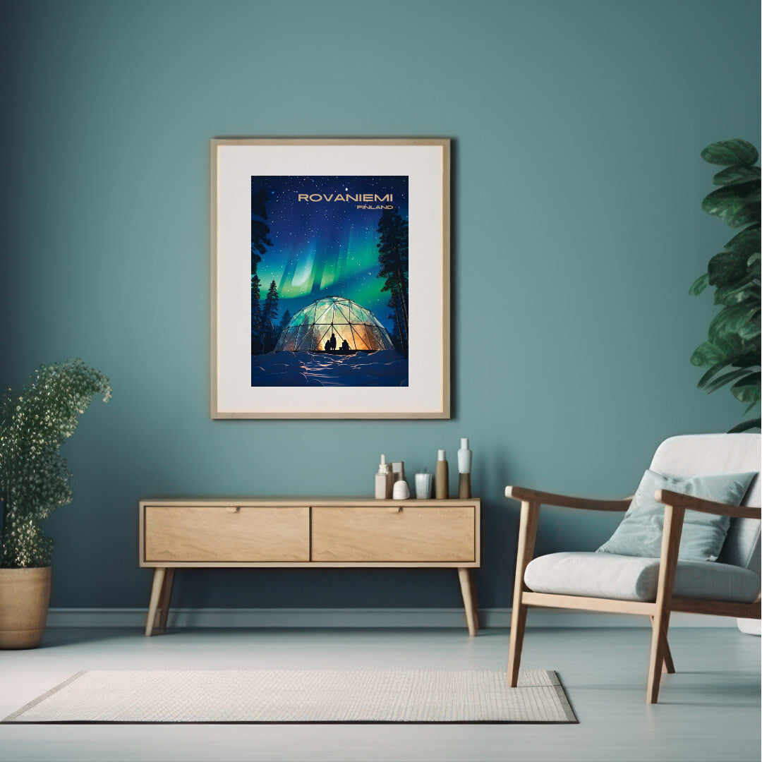 Rovaniemi Northern Lights  | Rovaniemi Lapland Travel Poster | Home Decor