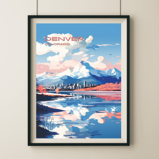 Denver Rocky Mountains And Skyline Wall Art Poster Print | Denver Colorado Travel Poster | Home Decor