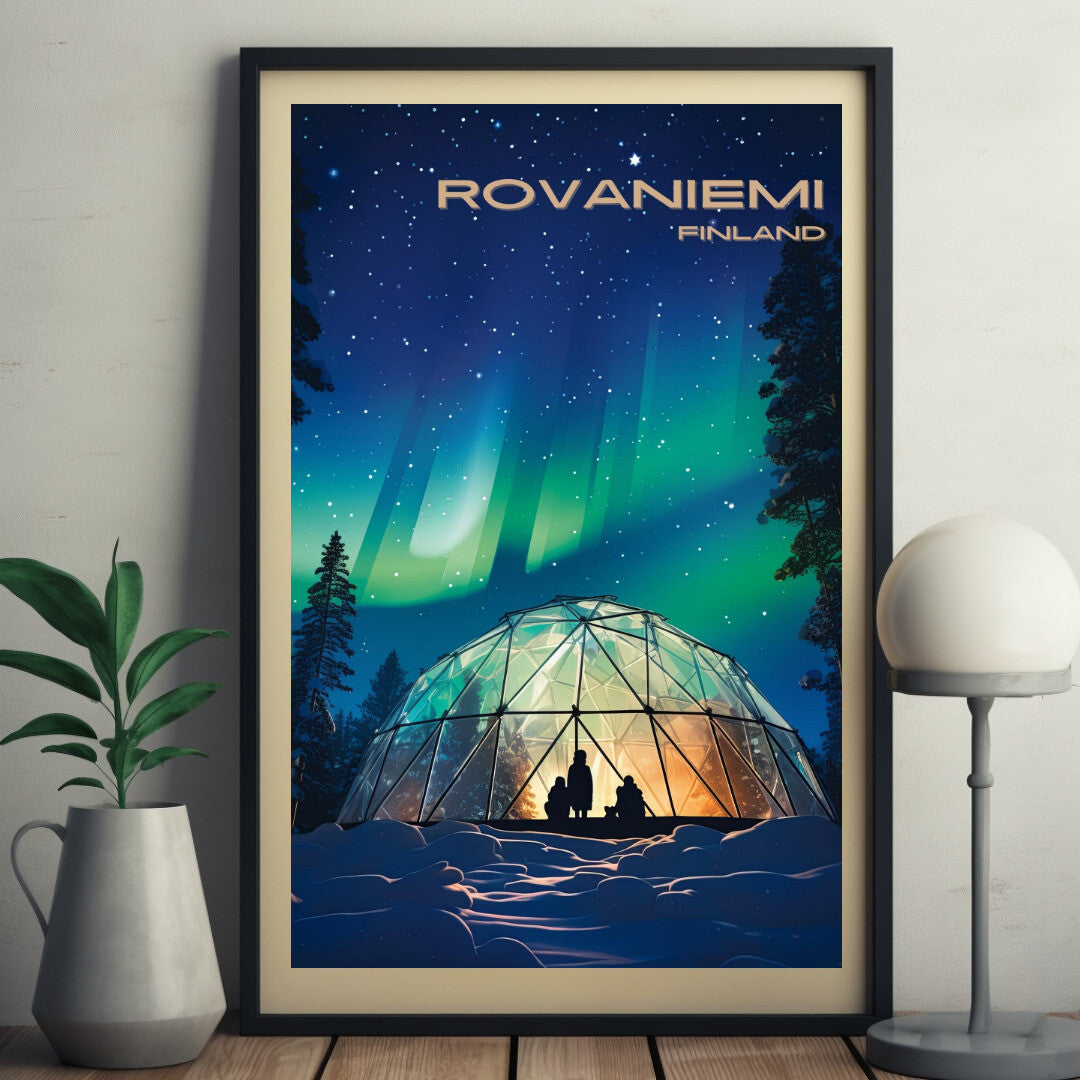 Rovaniemi Northern Lights  | Rovaniemi Lapland Travel Poster | Home Decor