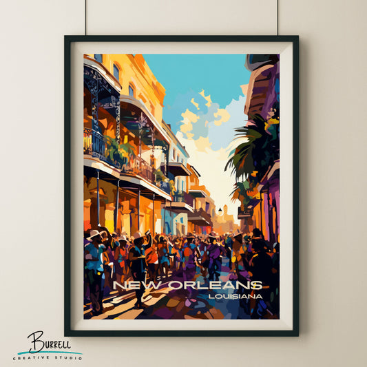 New Orleans Mardi Gras Wall Art Poster Print | New Orleans Louisiana Travel Poster | Home Decor