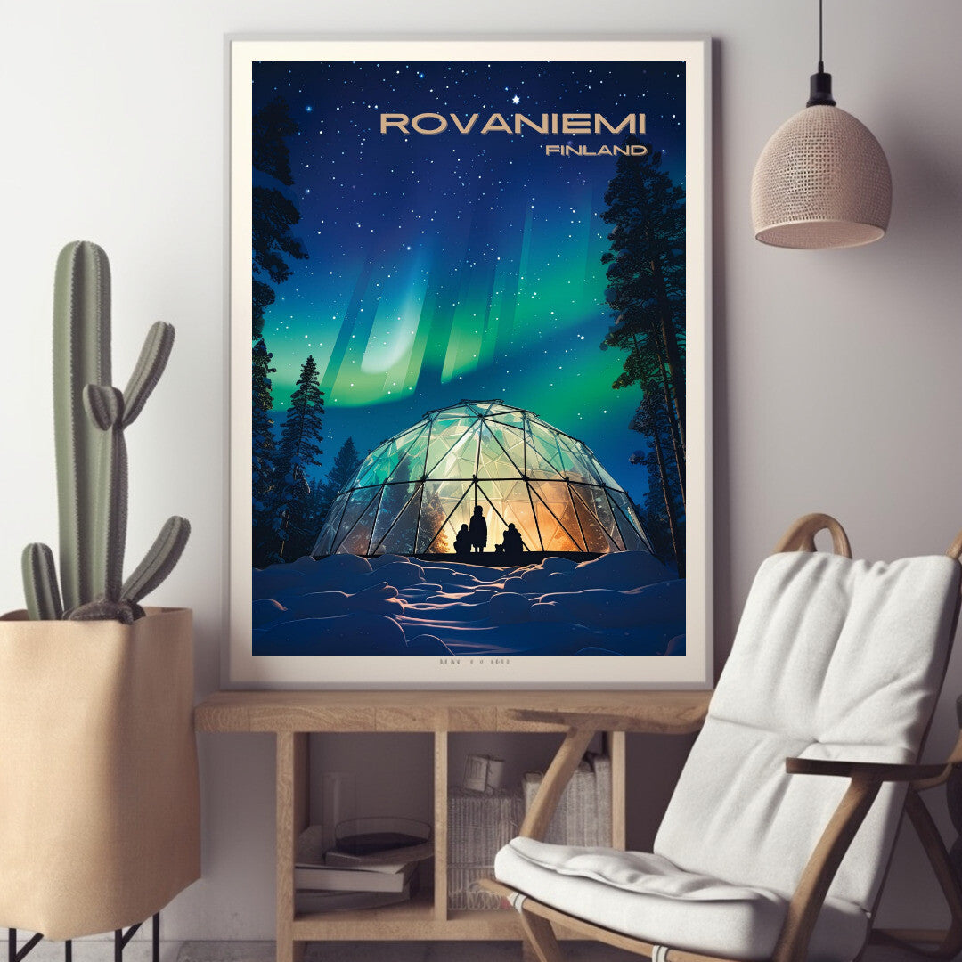 Rovaniemi Northern Lights  | Rovaniemi Lapland Travel Poster | Home Decor