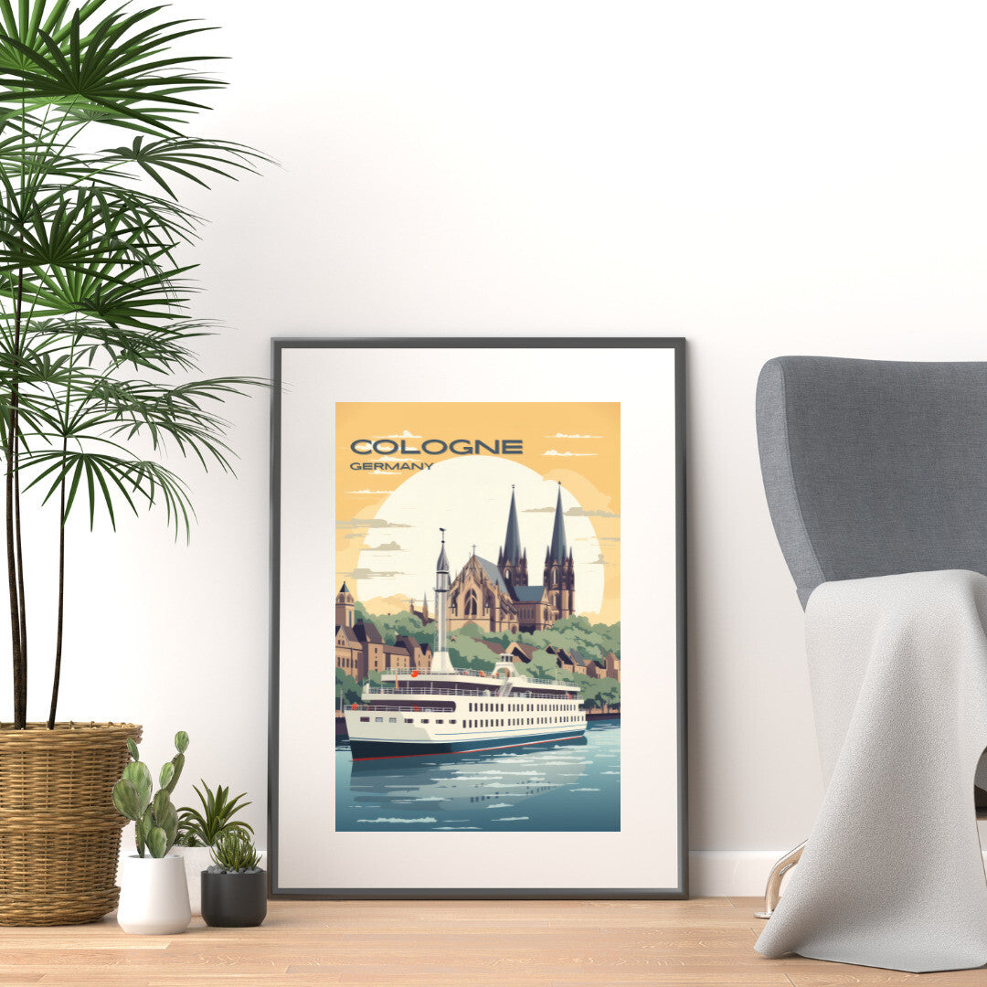 Cologne Rhine River Cruise Wall Art Poster Print | Cologne North Rhine-Westphalia Travel Poster | Home Decor