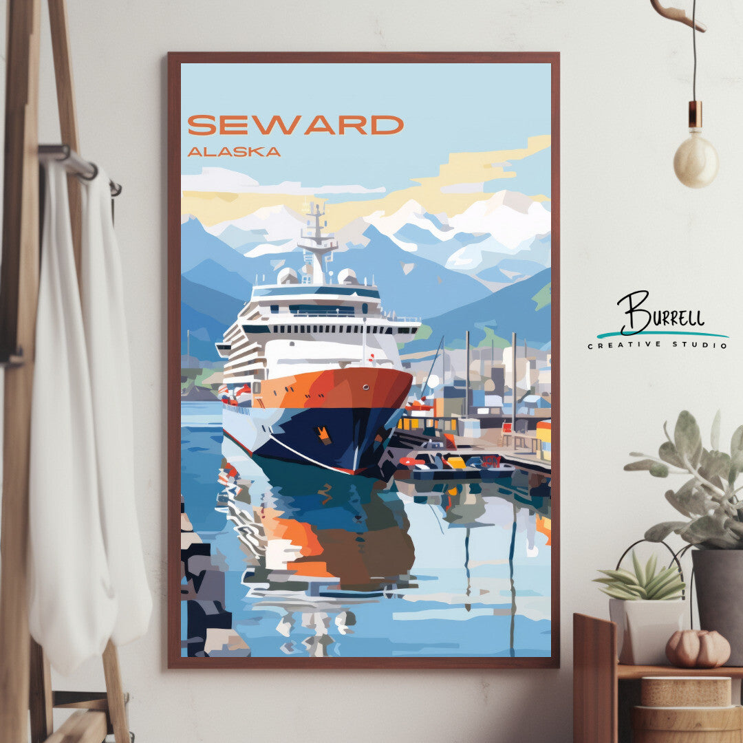 Seward Cruise Port Wall Art Poster Print | Seward Alaska Travel Poster | Home Decor