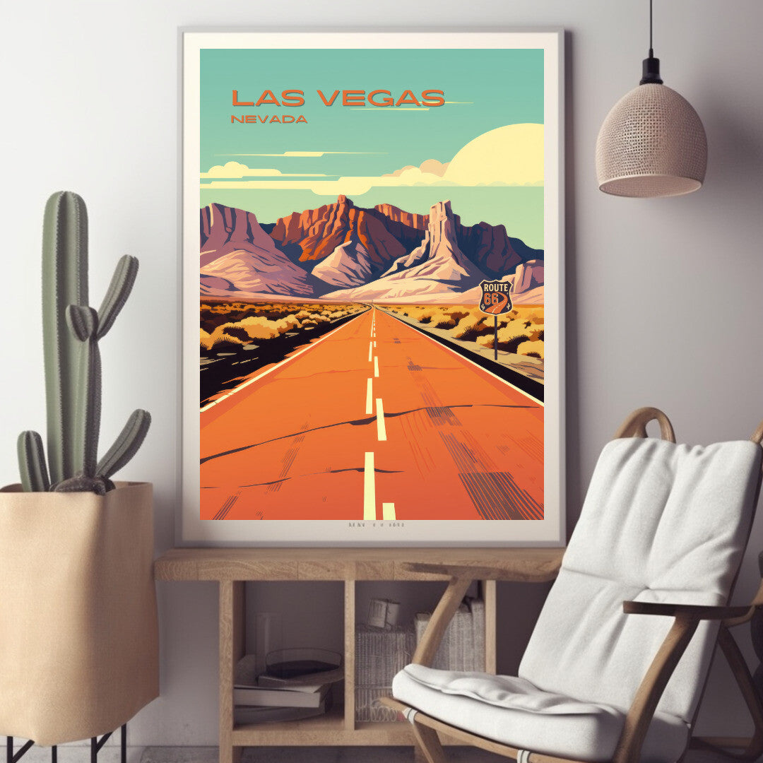 Las Vegas Route 66 Wall Art Poster Print | Las Vegas Nevada Travel Poster | Home Decor
