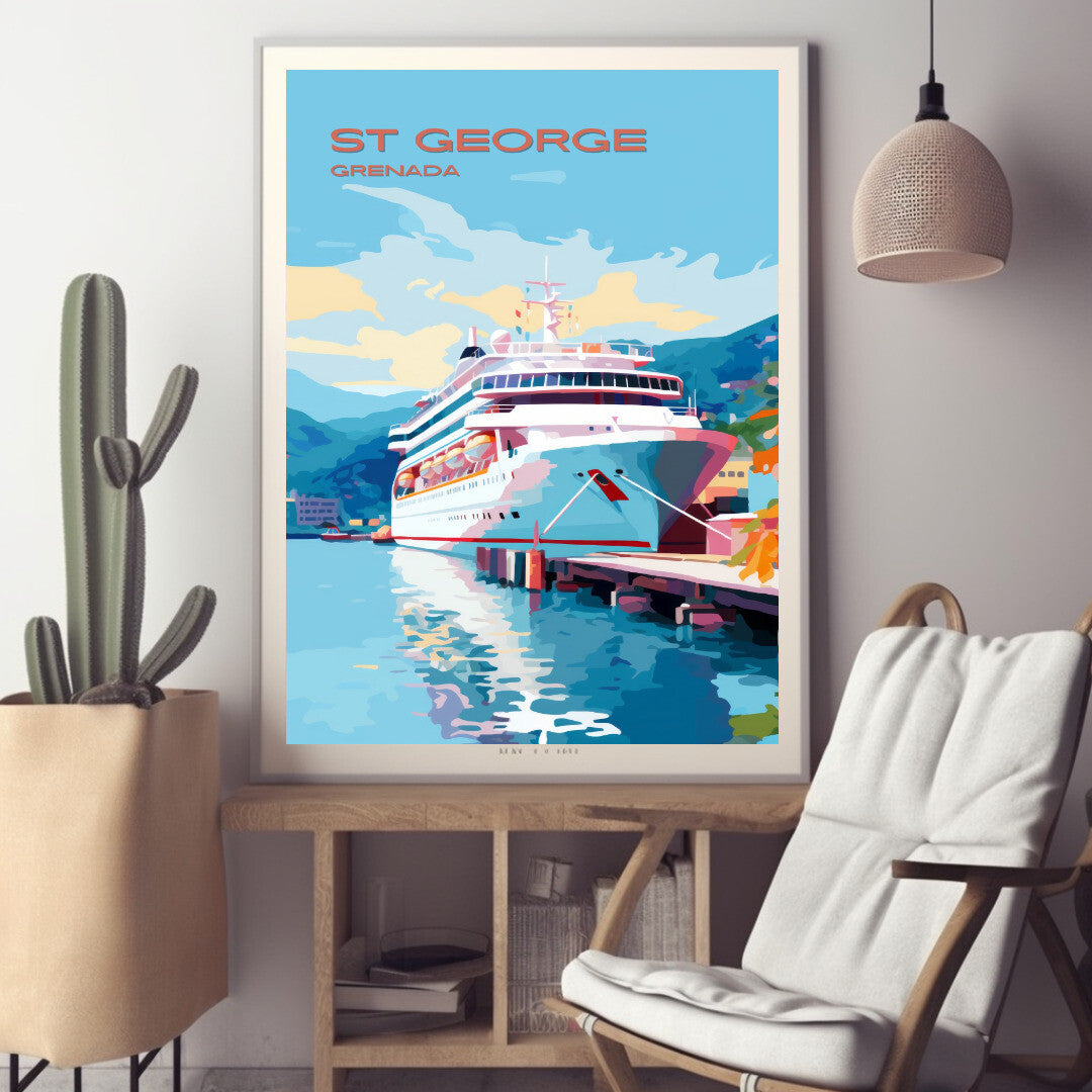 St George Cruise Ship Port Wall Art Poster Print | St George Saint George Travel Poster | Home Decor