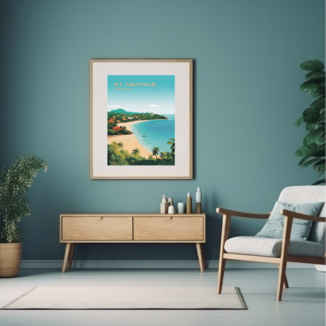 St George Grand Anse Beach Wall Art Poster Print | St George Saint George Travel Poster | Home Decor